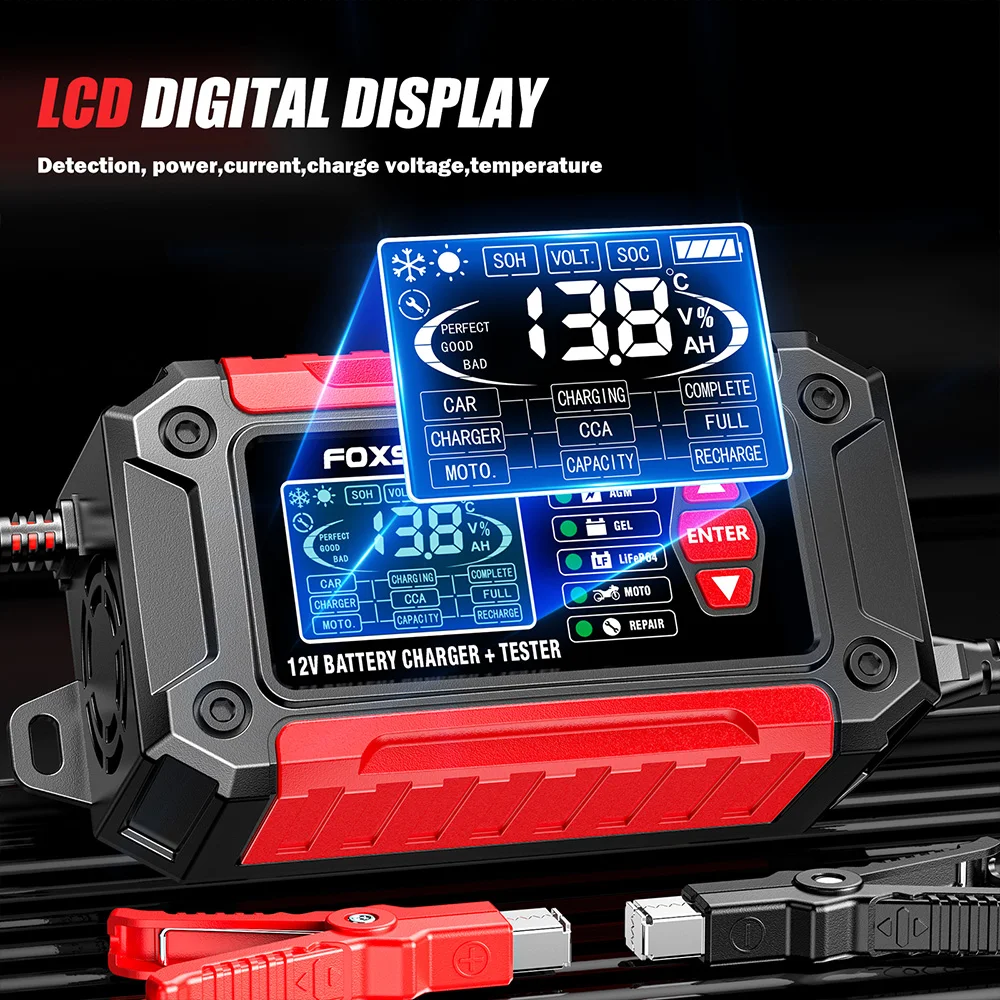 New 2in1 Smart Car Battery Charger System Tester Car Motorcycle Battery Analyzer For Lead Acid AGM GEL Lithium LiFePo4 Batteries