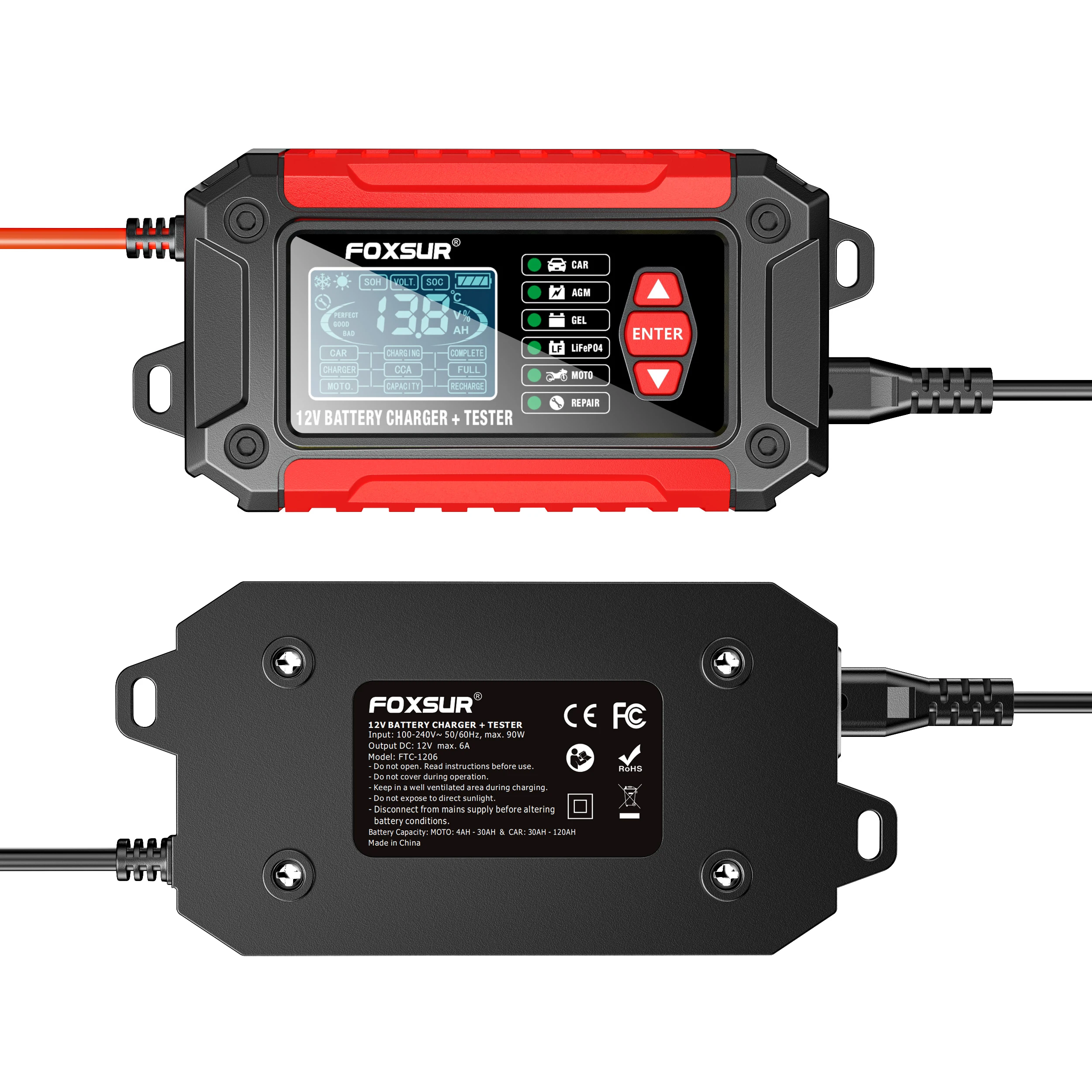 New 2in1 Smart Car Battery Charger System Tester Car Motorcycle Battery Analyzer For Lead Acid AGM GEL Lithium LiFePo4 Batteries