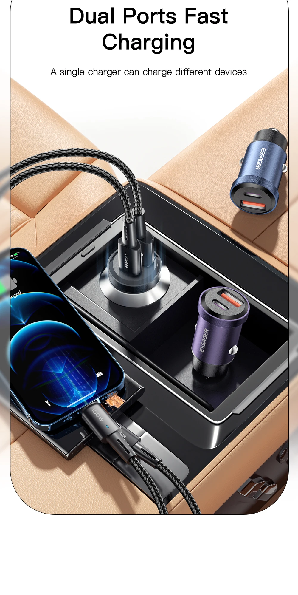 Essager 30W 5A QC PD 3.0 SCP USB Car Charger Quick Charge4.0 USB Type C Car Fast Charging For iPhone 12 13 Huawei Samsung Xiaomi