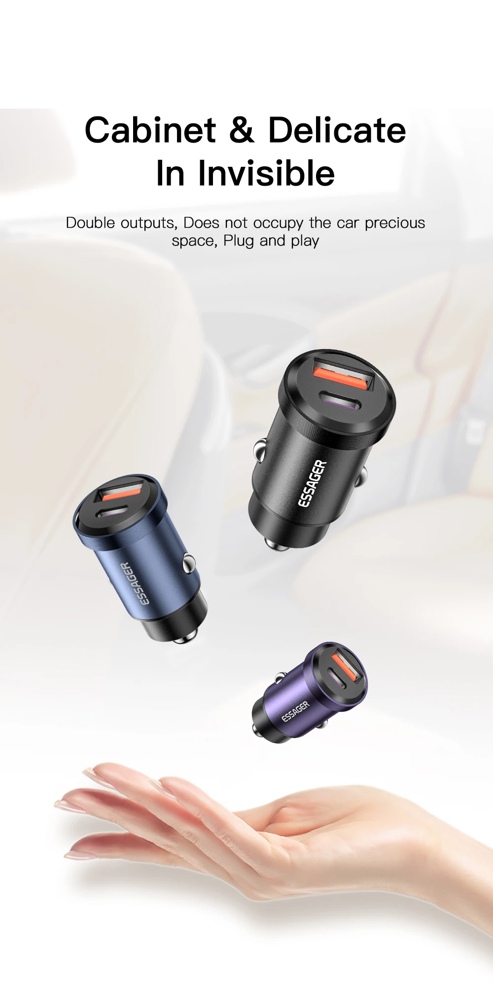 Essager 30W 5A QC PD 3.0 SCP USB Car Charger Quick Charge4.0 USB Type C Car Fast Charging For iPhone 12 13 Huawei Samsung Xiaomi