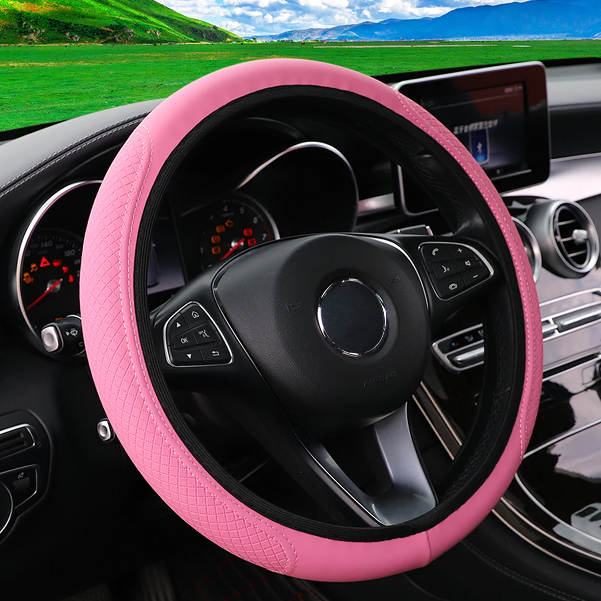 PU Leather Embossed Three-dimensional Car without Inner Ring Steering Wheel Cover for 14.5-15 Inches of Automotive Supplies