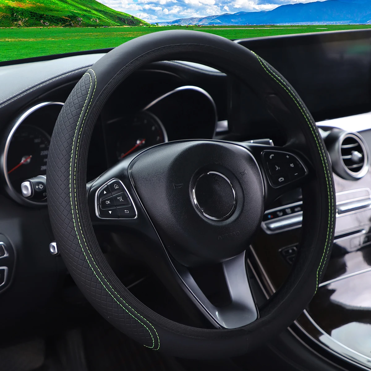 PU Leather Embossed Three-dimensional Car without Inner Ring Steering Wheel Cover for 14.5-15 Inches of Automotive Supplies