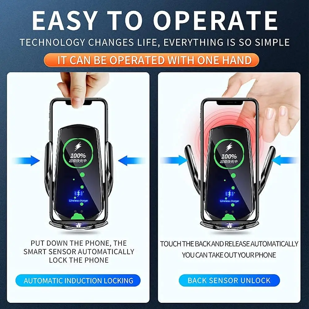 Q3 Smart Sensor Car Phone Wireless Charger 15W Fast Charging Auto-Clamping Car Phone Holder for iPhone and All Qi Enable Android