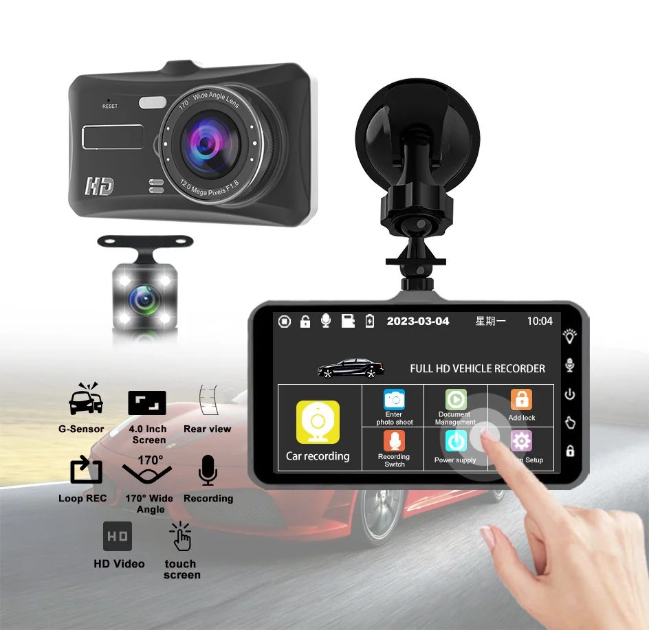 Dash Cam Camera Car HD 1080P Touch Night Vision Video Recorder Vehicle CAR DVR Black Box Driver Recorder Front and Rear Dashcam