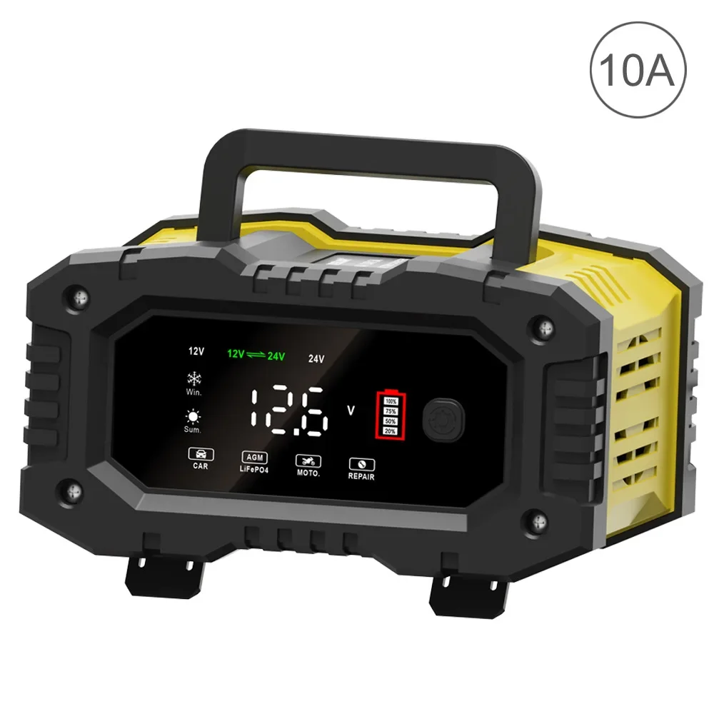 Portable 20A/10A/5A Car Battery Charger 12V 24V Automatic Motorcycle Truck AGM LiFePO4 Lead Acid Start Stop Battery with Repair
