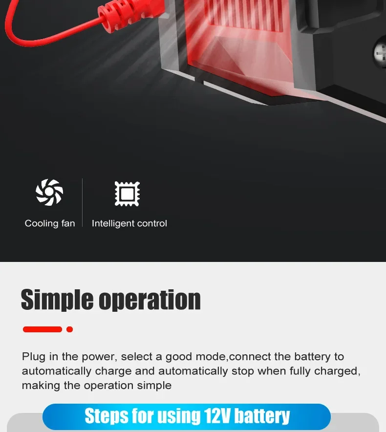 Portable 20A/10A/5A Car Battery Charger 12V 24V Automatic Motorcycle Truck AGM LiFePO4 Lead Acid Start Stop Battery with Repair