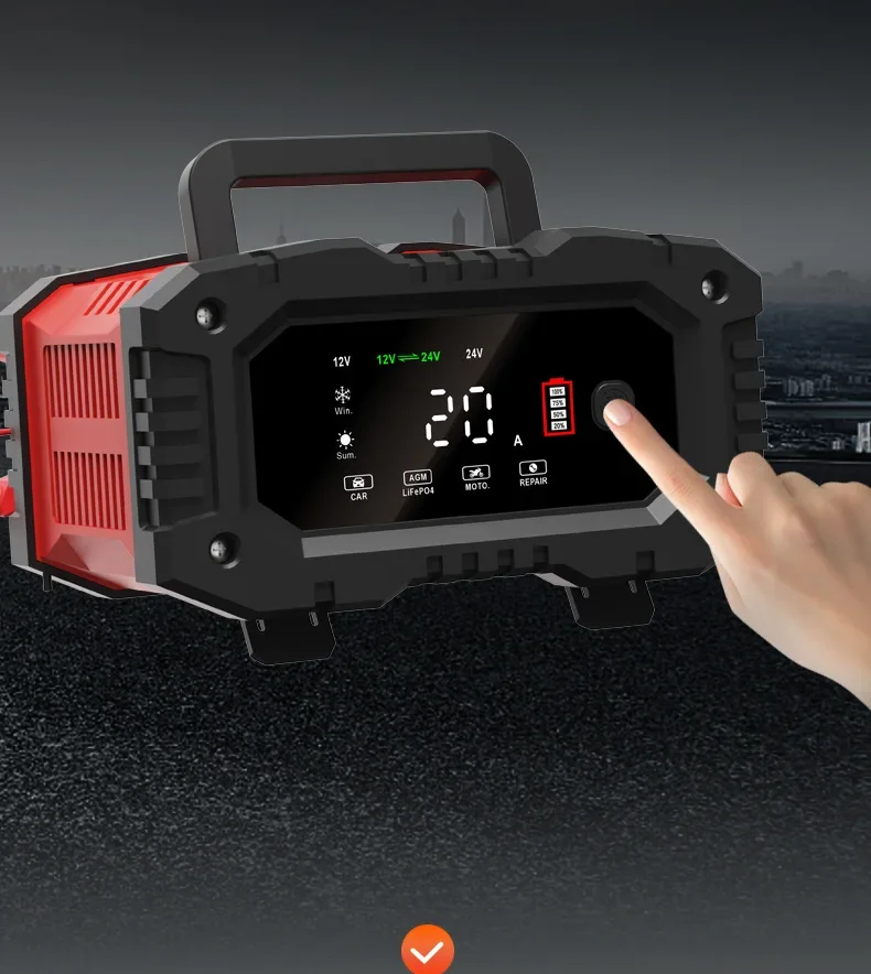 Portable 20A/10A/5A Car Battery Charger 12V 24V Automatic Motorcycle Truck AGM LiFePO4 Lead Acid Start Stop Battery with Repair